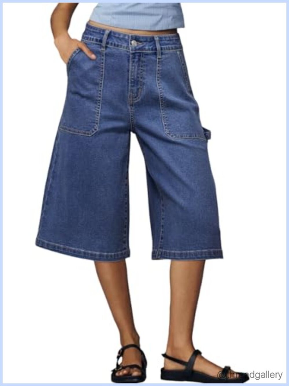 dokotoo Women's High Waisted Wide Leg Cargo Denim Shorts 4 Pockets Cotton Blend